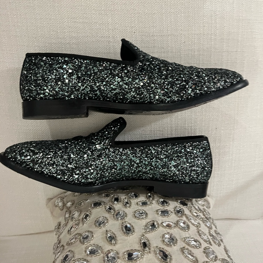 💎JIMMY CHOO Metallic Loafers.  Size US 7/IT 37.5. Black&Metallic - Picture 6 of 12